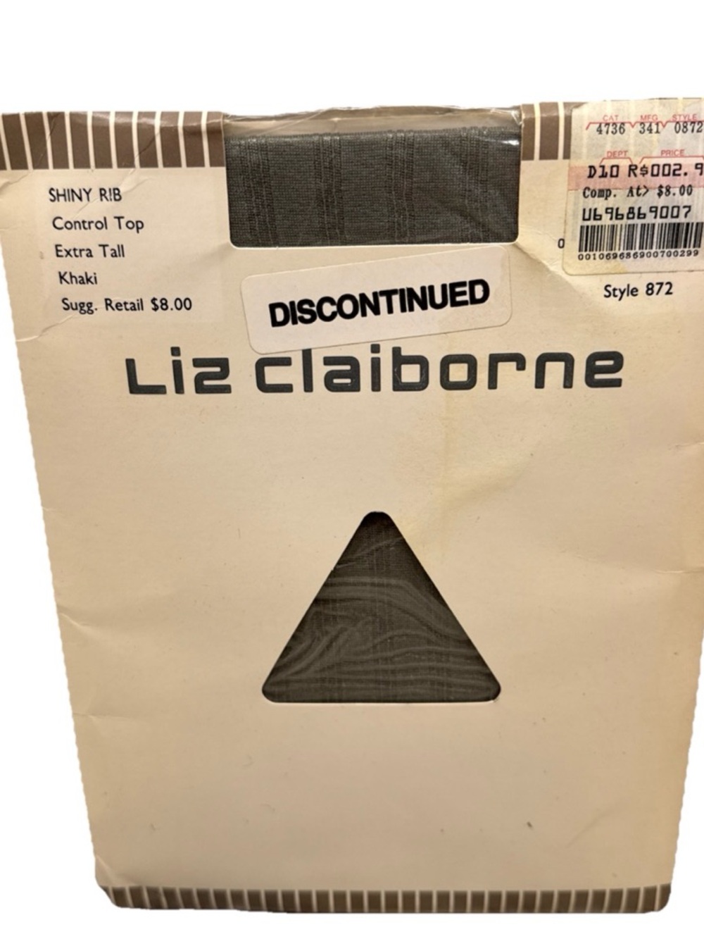 1990 Liz Claiborne Shiny Rib Textured Control Top Pantyhose Extra Tall Khaki 872